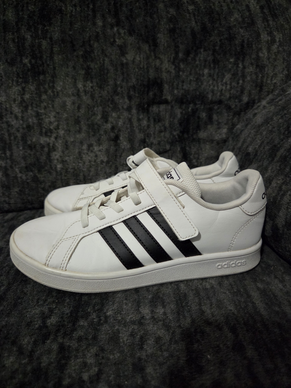 Adidas Kids Size 3 White Sneakers with Black Stripes